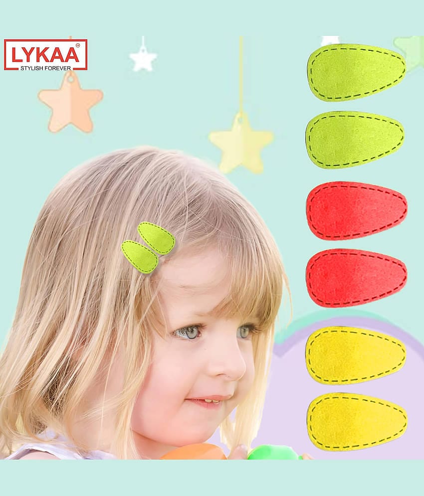Lykaa Oval Shape Suede Hair Tic Tac Clips For Baby Girls Gifts - Pack of 6 (Multicolor)