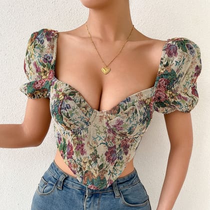 Sundown jacquard crop top-Beige / XS
