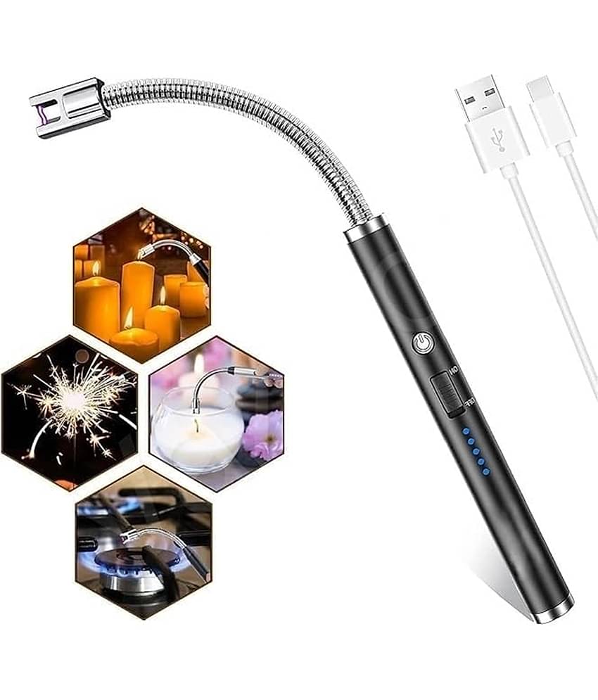 Bhavyta Black Stainless Steel Rechargeable Electric Gas Lighter Home Use ( Set of 1 )