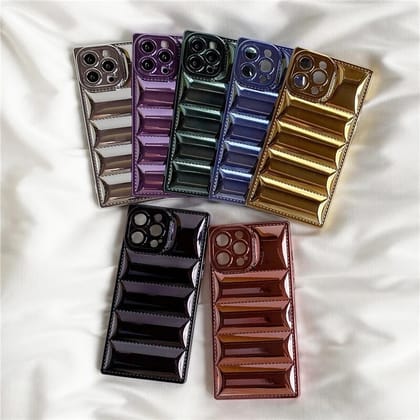 Electroplating Metallic Puffer Pattern Square Case-iPhone 14 Pro Max / Blue