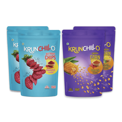 Krunchillo Mixed Combo Pack - Beetroot Chips And Crispy Corn, 55 gm Each - Pack of 4