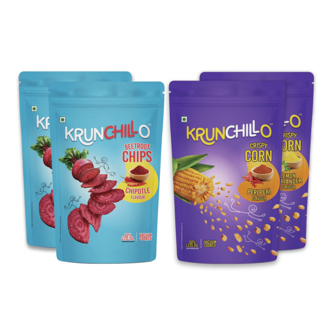 Krunchillo Mixed Combo Pack - Beetroot Chips And Crispy Corn, 55 gm Each - Pack of 4