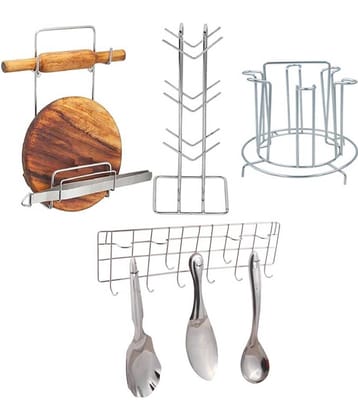 JISUN - Silver Stainless Steel Storage Racks ( Pack of 4 )