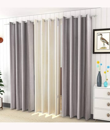 Kraftiq Homes Solid Semi-Transparent Eyelet Curtain 9 ft ( Pack of 3 ) - Multicolor