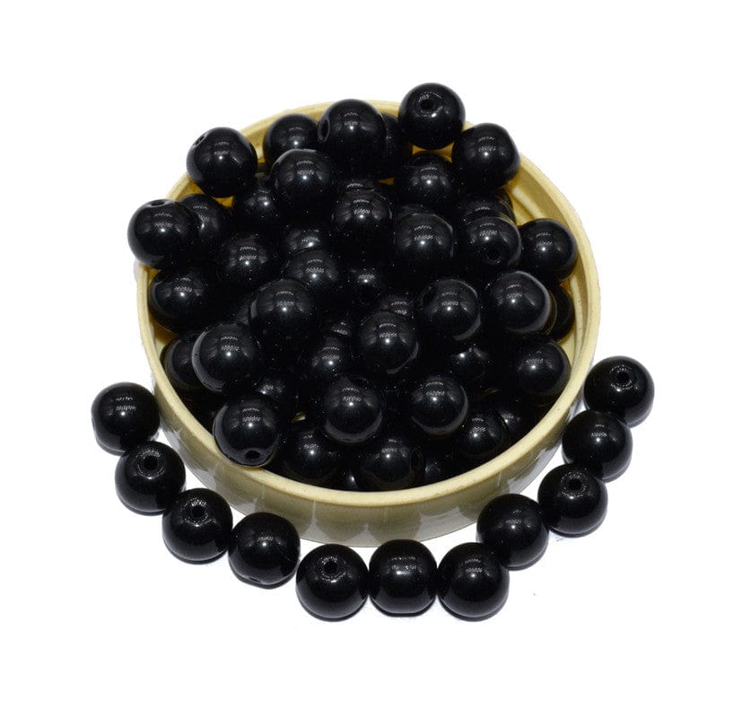 Black Round Painted Glass Beads For Jewelry Making , (10 MM) ,BWGB-253-1 String in 80 Pieces / 10 MM