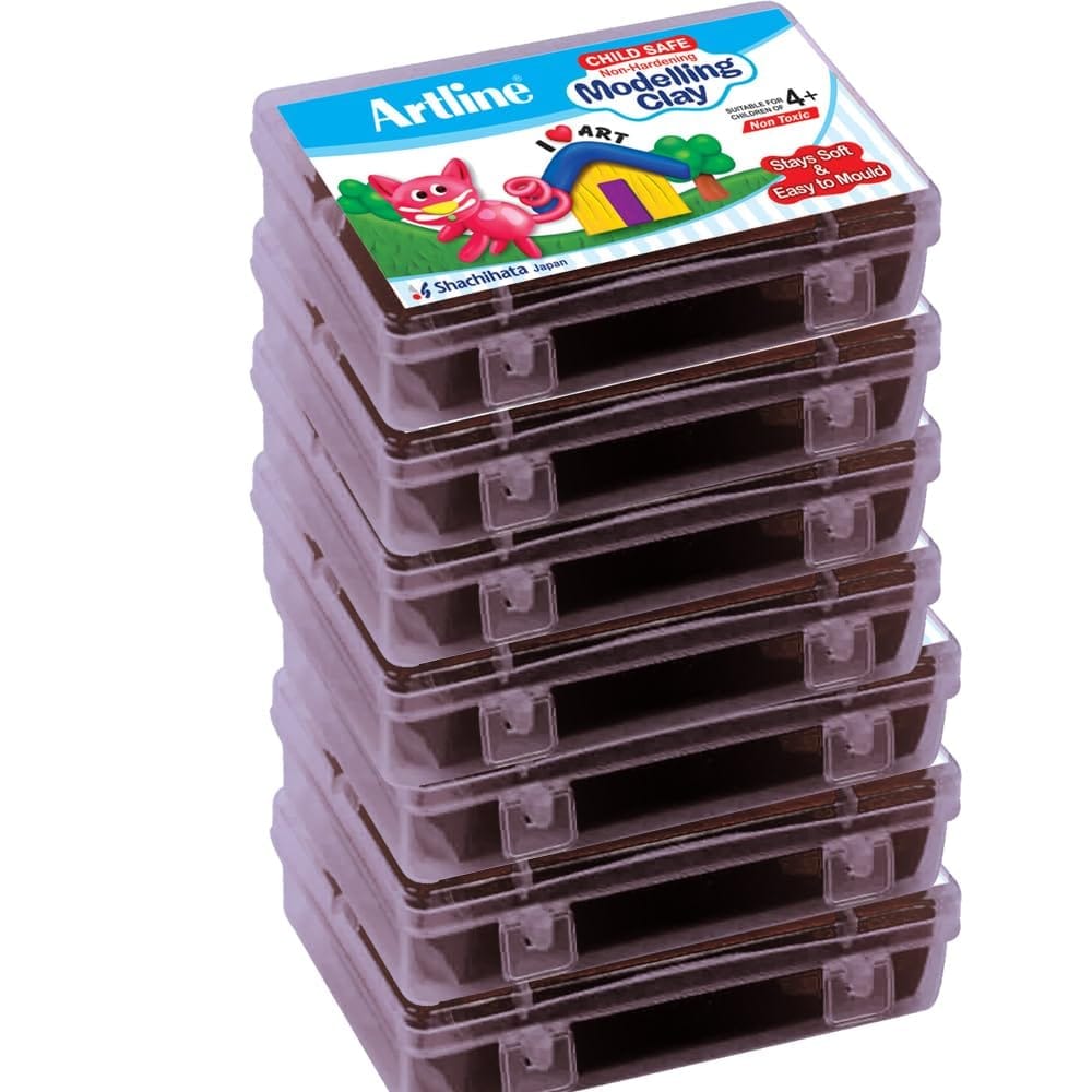 Artline Modelling Clay 150GM (7 Plastic Container Singles) Black Colour X 7 | Soft & Easy to Bend or Shape, for Young Hands