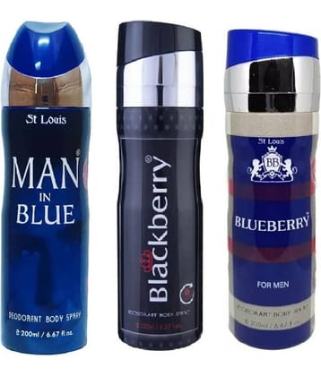 St Louis - MAN IN BLUE, BLUE BERRY ,BLACKBERRY Deodorant Spray for Women,Men 600 ml ( Pack of 3 )