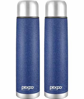 Pexpo 500ml 24 Hrs Hot and Cold ISI Certified Flask with Jute-bag, Flamingo Vacuum insulated Bottle (Pack of 2, Silver)