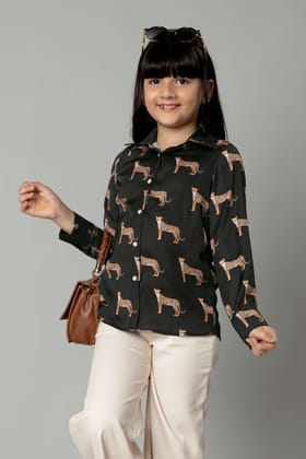 Black Leopard Print Shirt For Girls-12 Year / Solid Black / KSH009-DPLZ024-[65%]-NIL-NIL-THB04-FS003-NIL-BT002-10-NIL