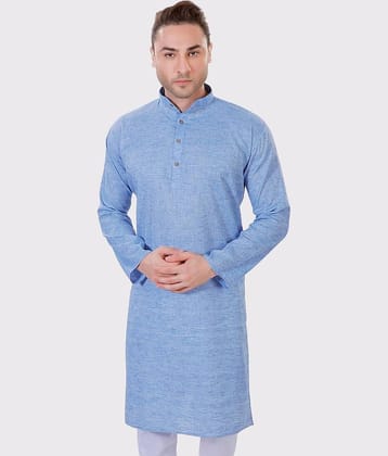 Maharaja - Sky Blue Linen Men's Regular Kurta ( Pack of 1 )