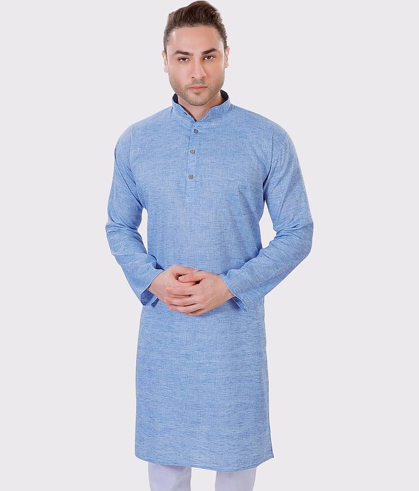 Maharaja - Sky Blue Linen Men's Regular Kurta ( Pack of 1 )