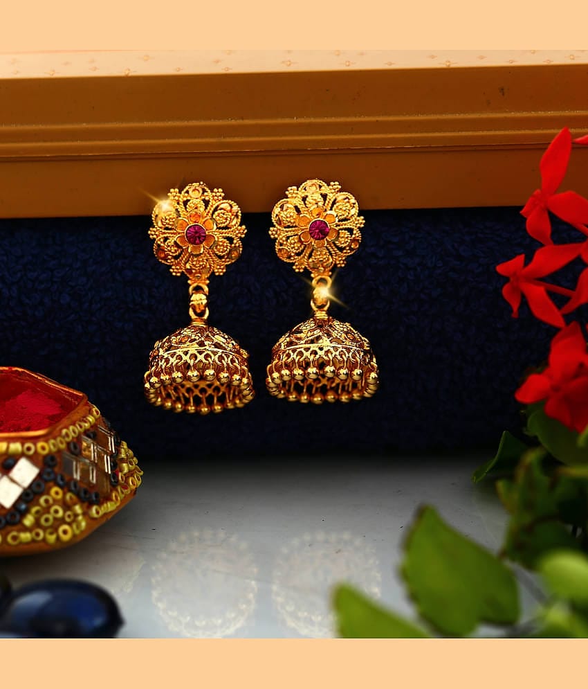 VIVASTRI Golden Jhumki Earrings ( Pack of 1 )