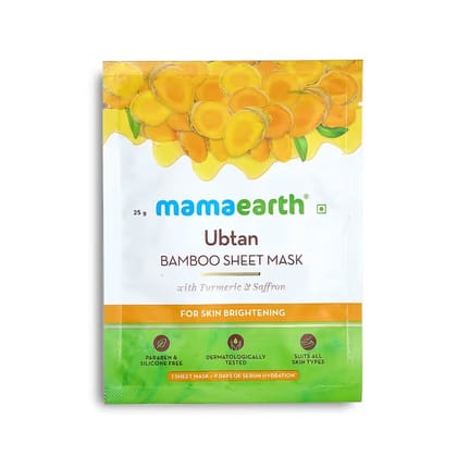 Mama earth Ubtan Bamboo Sheet Mask with Turmeric and Saffron for Skin Brightening - 25 g
