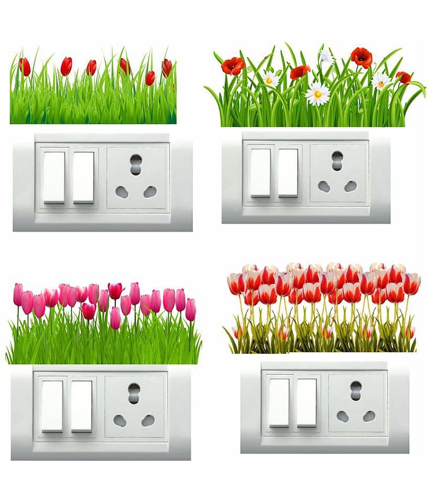 Decor Villa Greenary Grass Switch Board Sticker Floral Sticker ( 20 x 20 cms )