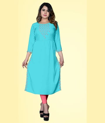 haya fashion - Light Blue Rayon Women's A-line Kurti ( Pack of 1 )