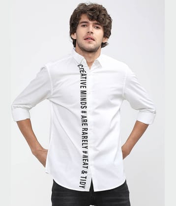 Highlander 100% Cotton Slim Fit Solids Full Sleeves Men's Casual Shirt - White ( Pack of 1 )