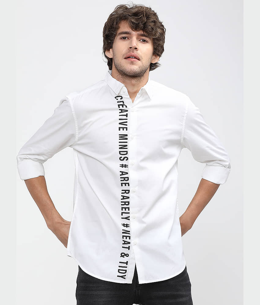Highlander 100% Cotton Slim Fit Solids Full Sleeves Men's Casual Shirt - White ( Pack of 1 )