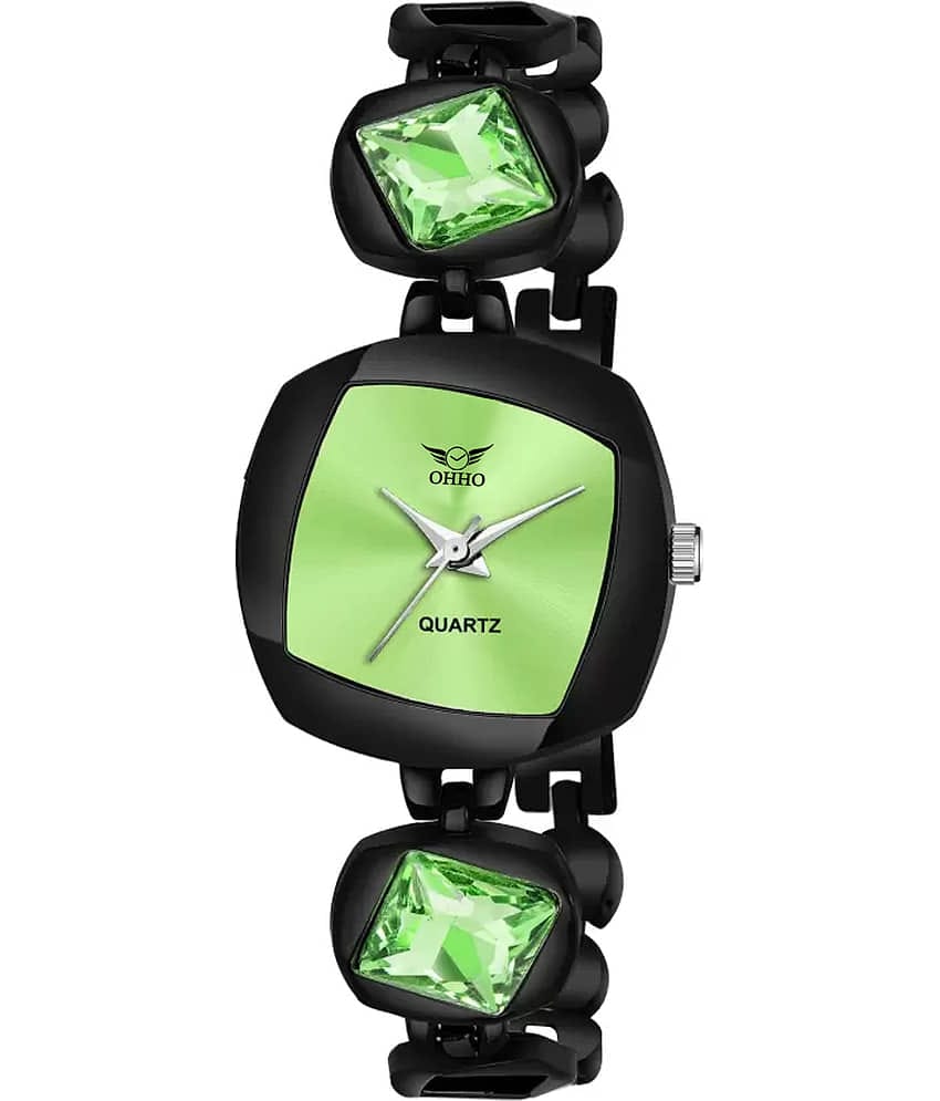OHHO Black Metal Analog Womens Watch