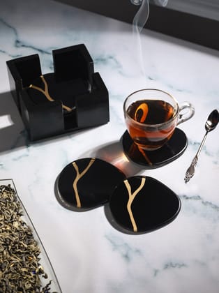 Kintsugi Black & Gold Coasters (Pack Of 6)