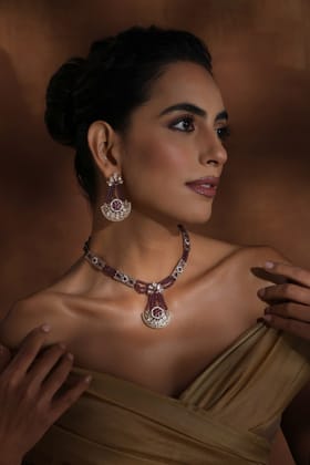 Gitima Lavender Polki Pendant Necklace Set-Polki
