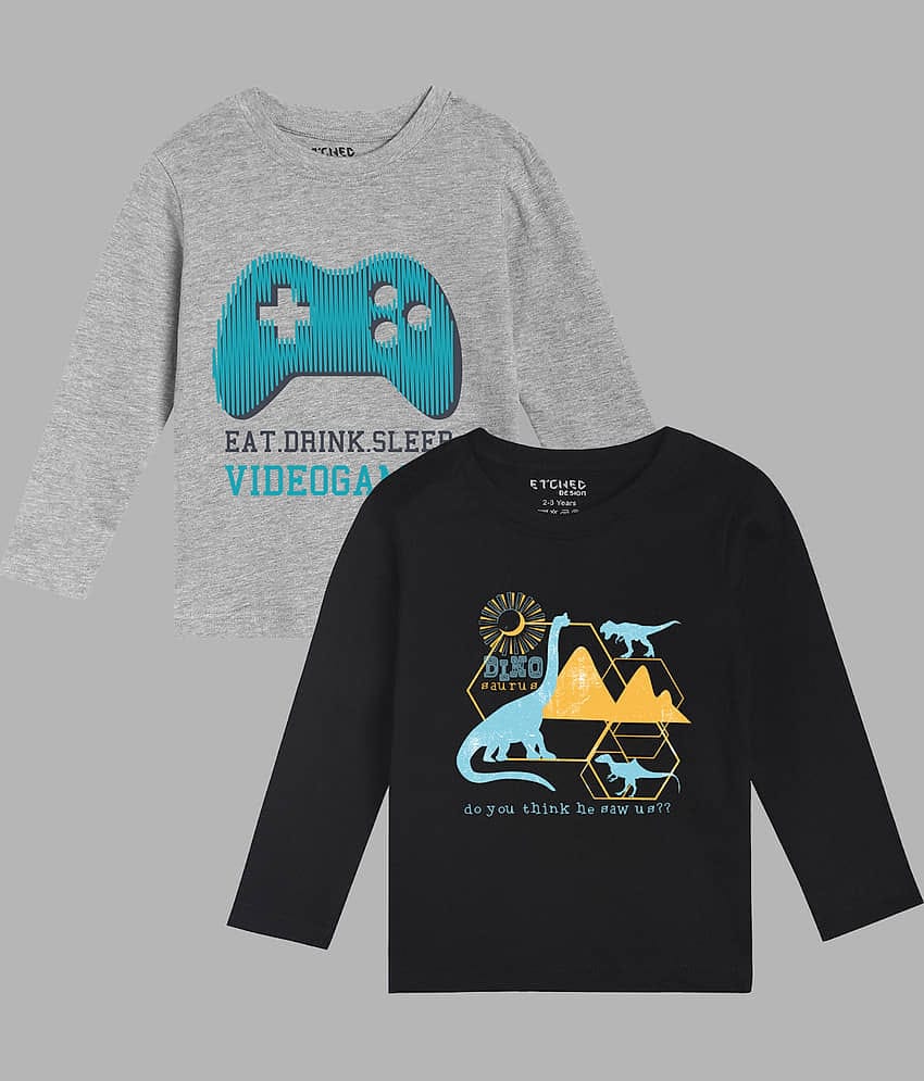 ETCHED DESIGN Pack of 3 Boys Cotton T-Shirt ( Multicolor )