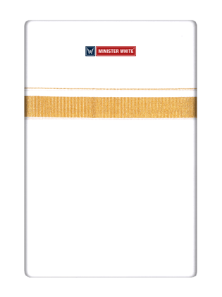 Men's Cotton White Double Layered Dhoti with 3/4" Gold Jari Border  - Glow 3/4-4Mtr
