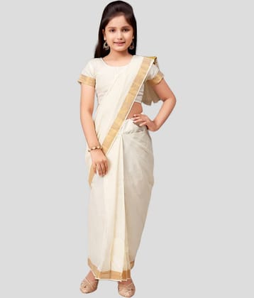 Aarika Cotton Saree For Girls ( Cream , Pack of 1 )