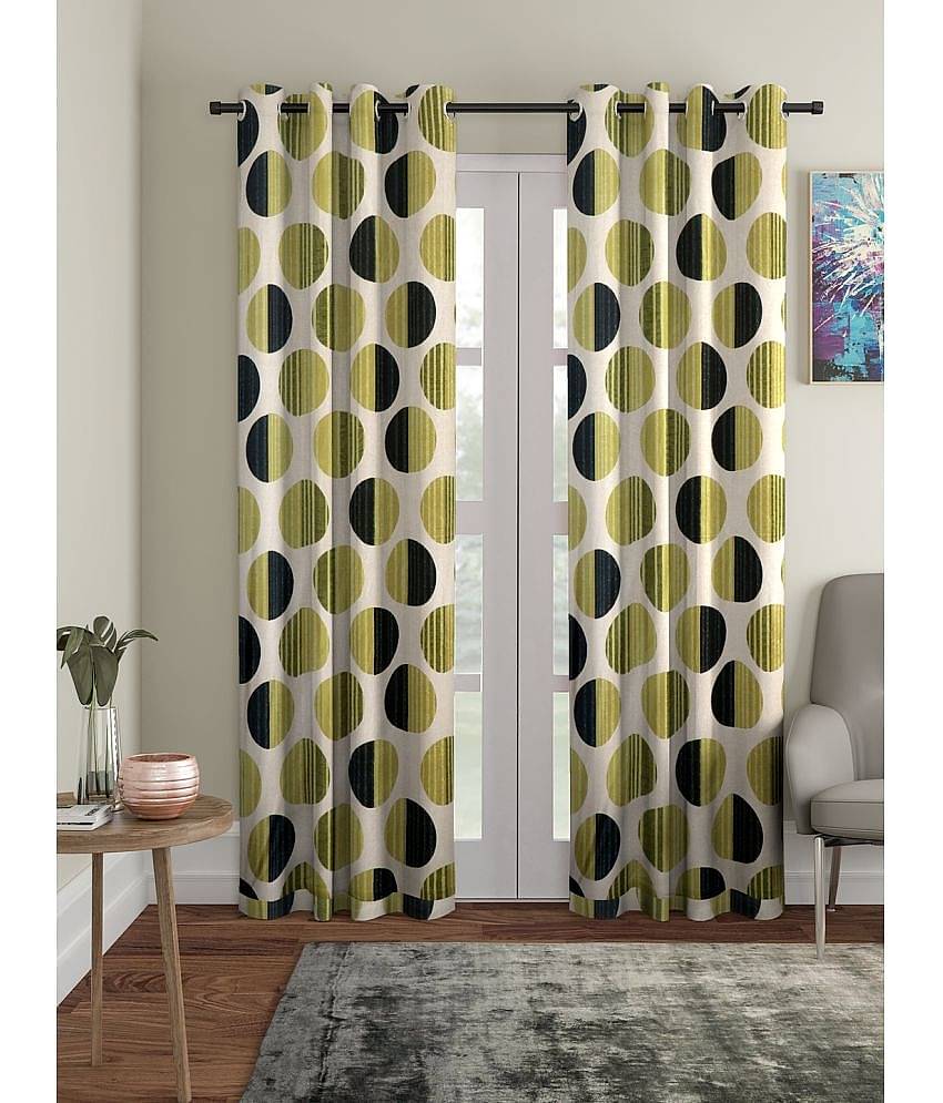 Cortina - Polka Dots Printed Room Darkening Eyelet Curtain-9 Ft-pack of 2