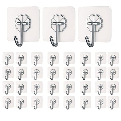 Self Adhesive Wall Hooks - Heavy Duty Wall Hooks for Hanging | Nail Free Sticky Hooks for Wall Heavy Items Without Drilling, Transparent Wall Hanger Hook (35)