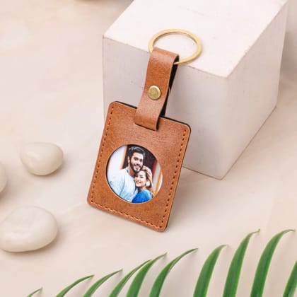 PERSONALISED PHOTO KEYCHAIN - CIRCLE - TAN-Tan