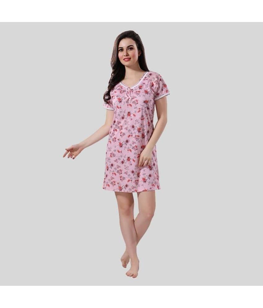 Gutthi - Pink Hosiery Women's Nightwear Night Dress ( Pack of 1 )