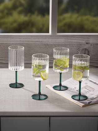 Teal Ripple Wine Glass-Set Of 4