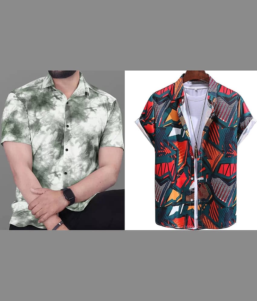 Bluedove Elastane Regular Fit Printed Half Sleeves Men's Casual Shirt - Blue ( Pack of 2 )