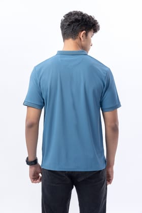 Classic Blue Polo With Jacquard Collar
