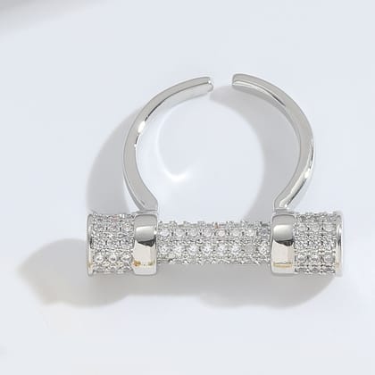 Studded Barrell Cubic Zirconia 18K Gold Anti Tarnish Free Size Ring For Women-Silver
