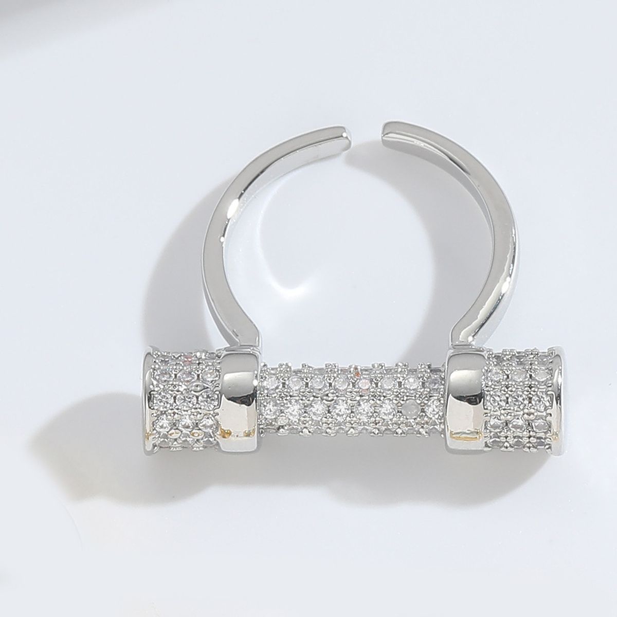 Studded Barrell Cubic Zirconia 18K Gold Anti Tarnish Free Size Ring For Women-Silver