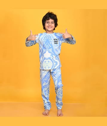 ANTHRILO Pack of 1 Boys 100% Cotton Nightsuit Set ( Blue )