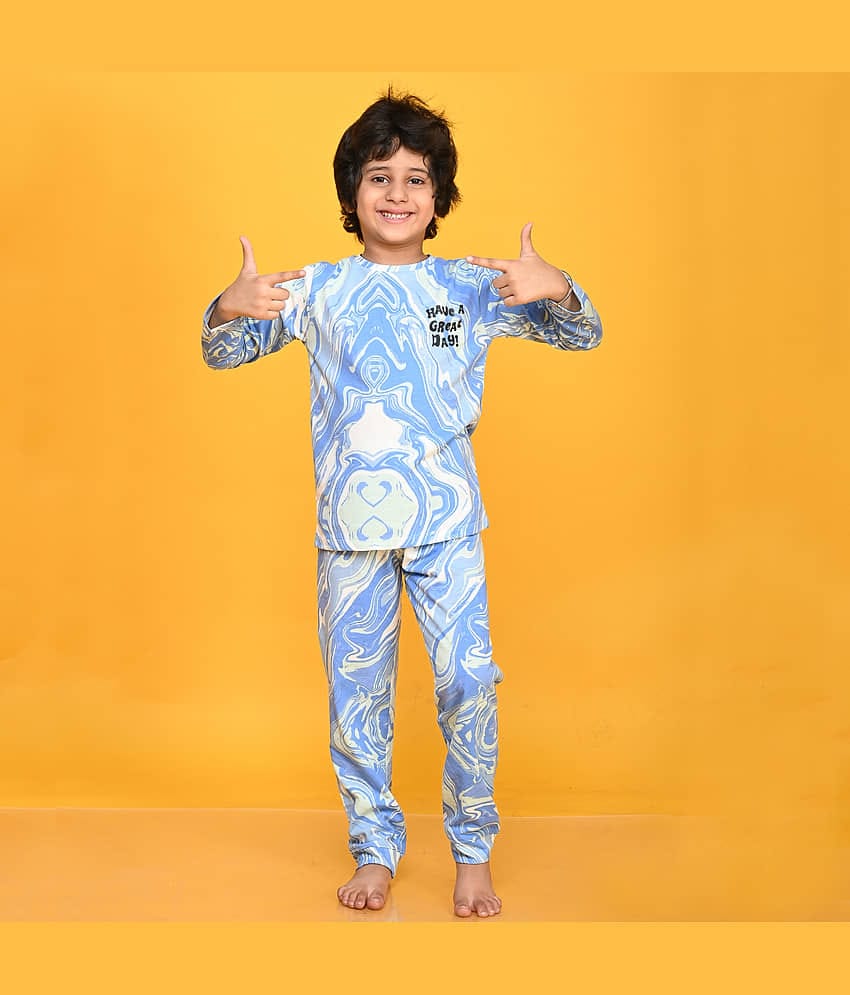 ANTHRILO Pack of 1 Boys 100% Cotton Nightsuit Set ( Blue )