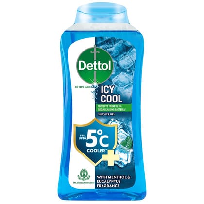 Dettol Icy Cool Body Wash and Shower Gel 500ml Bottle for Men with Menthol and Eucalyptus fragrance | 12h Odour Protection | Soap-Free Bodywash