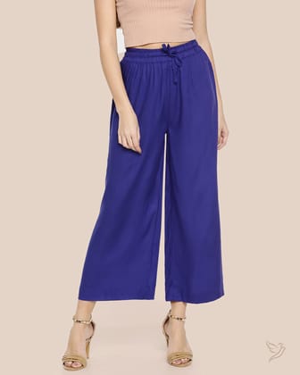 Solid Wide Leg Palazzo - Ink Blue-S / Ink Blue
