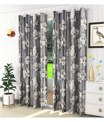 Homefab India Floral Blackout Eyelet Door Curtain 7ft (Pack of 2) - Green