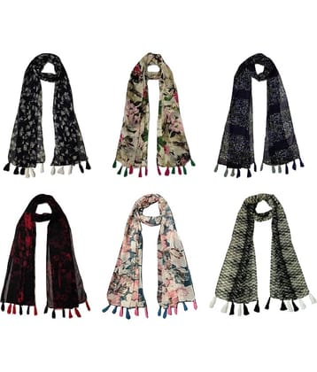 stolevilla Multi Printed Poly Cotton Yarn Stoles ( Pack of 6 )