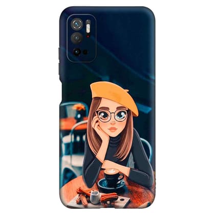 Cute Coffe Lover Girl POCO M3 PRO Premium Embossed Mobile cover