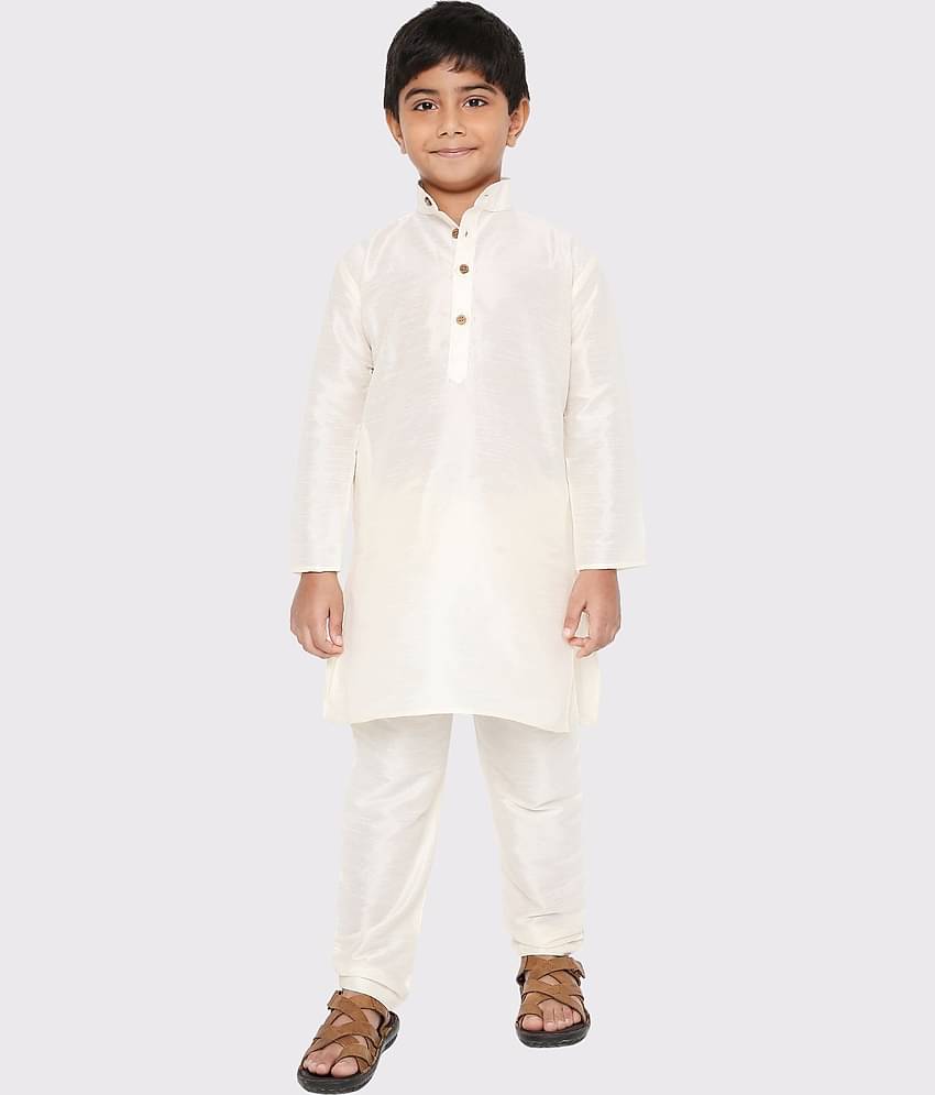 Maharaja Boys Silk Solid - Pattern Kurta Pant Set ( White , Pack of 1 )