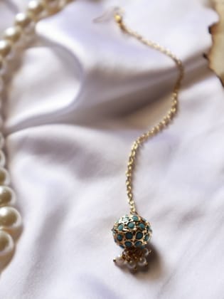 Kiara Jadau Turquoise Maangtikka-Turquoise