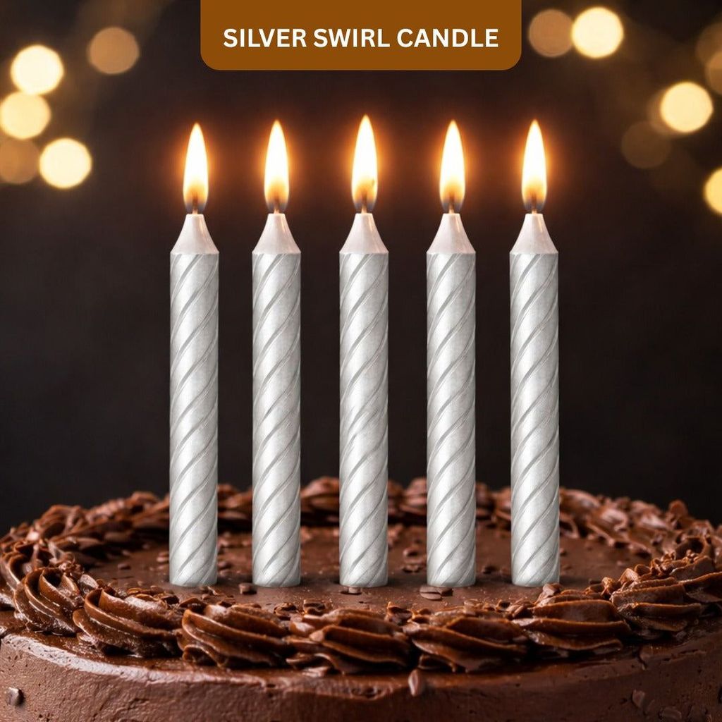 Silver Swirl Candle - 12PC - Party and Festive Needs | Buy online on ZillyBuy