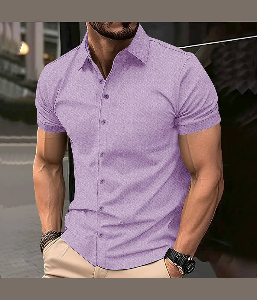 Eyebogler Polyester Regular Fit Solids Half Sleeves Men's Casual Shirt - Purple ( Pack of 1 )