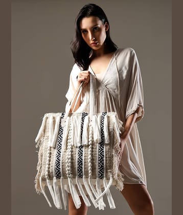 ENSAC Tote Bag Jute Set of 1 ( White )