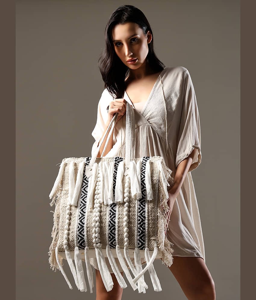 ENSAC Tote Bag Jute Set of 1 ( White )