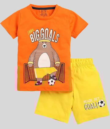 Lazy Shark Pack of 1 Boys Cotton Blend T-Shirt & Shorts Set ( Orange )